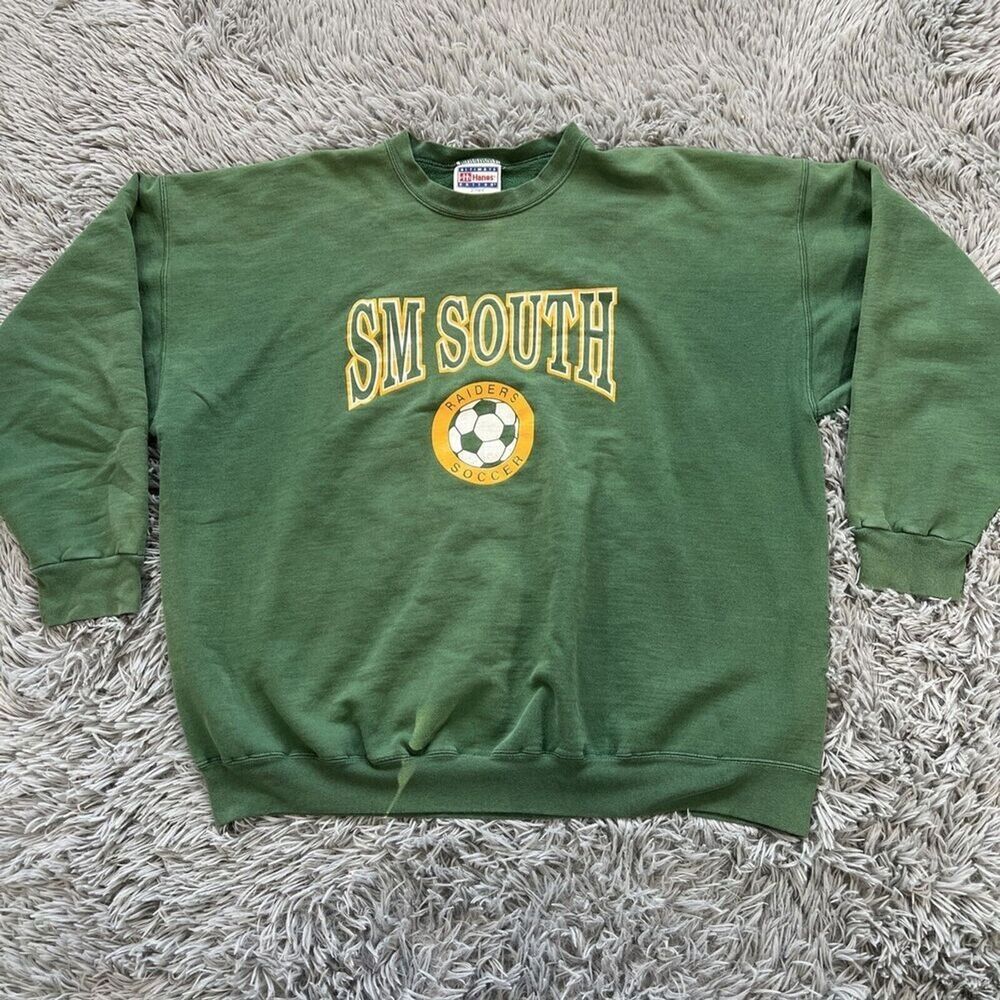 Vintage Hanes Soccer Raiders Sports Crewneck Green Sweatshirt